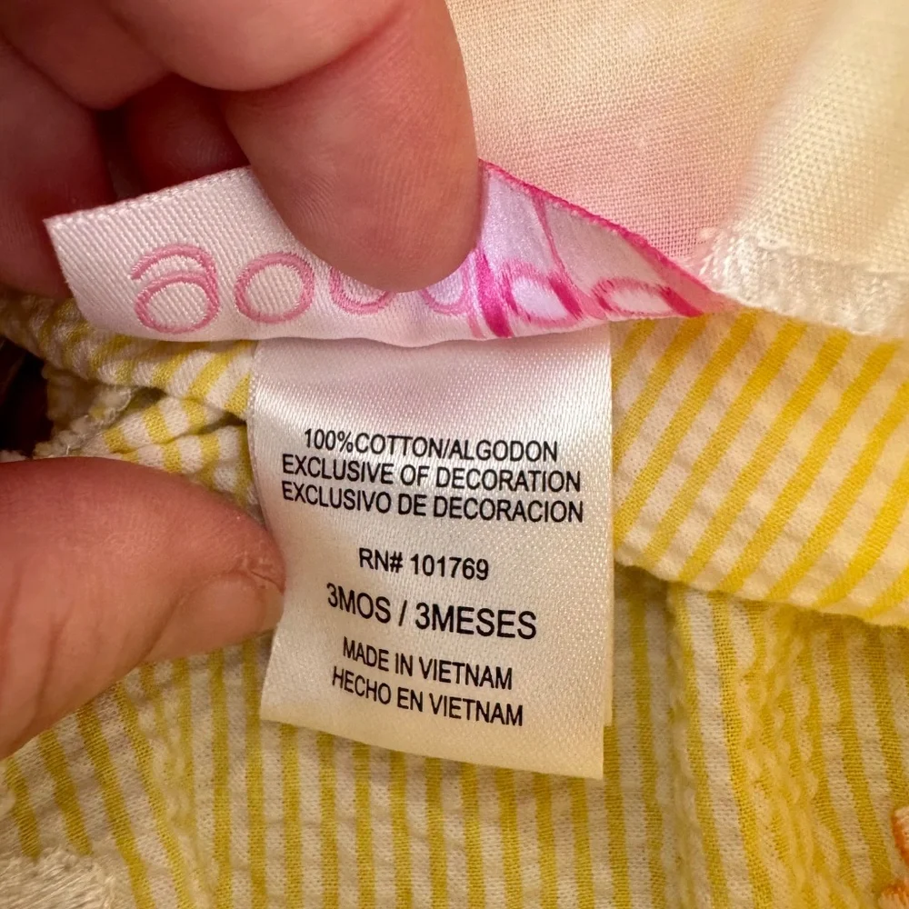 Goodlad Infant Ruffle Bubble Seersucker Embroidered Rainbow Flowers Bows 3 Mon B